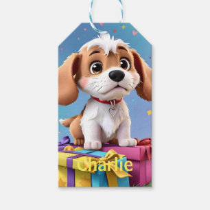 Tan & White Puppy mit farbenfrohen Geschenken Geschenkanhänger