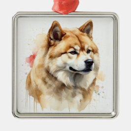 TAN & WHITE WATERCOLOR AKITA DOG ORNAMENT AUS METALL