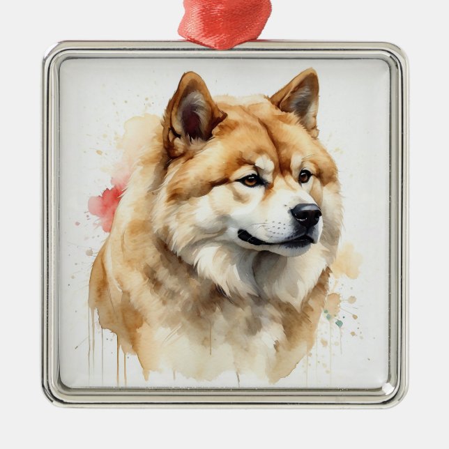 TAN & WHITE WATERCOLOR AKITA DOG ORNAMENT AUS METALL (Vorne)