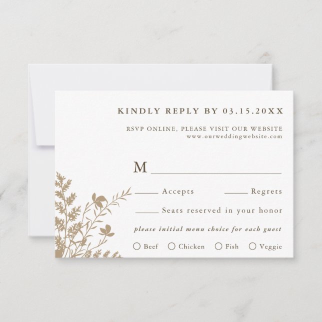 Tan & White Wildblume Hochzeitsmahl Auswahl RSVP Karte (Vorderseite)