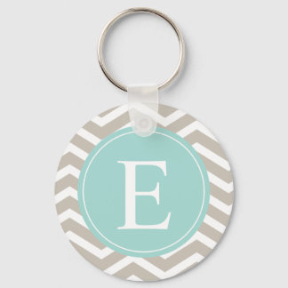 Tan White Zickzack Aquamarin Monogram Schlüsselanhänger