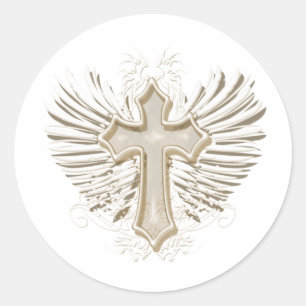 Tan Winged Cross Runder Aufkleber