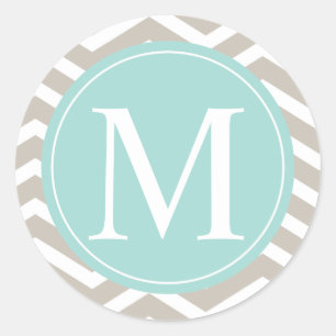 Tan Zickzack Türkise Monogram Runder Aufkleber