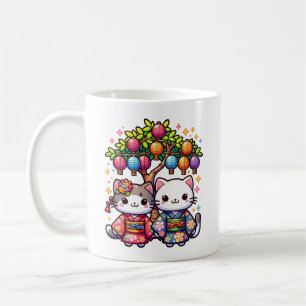 Tanabata-Kätzchen in Kimonos Kaffeetasse