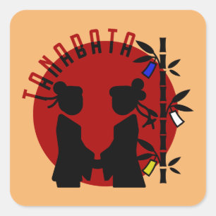 Tanabata-Paar-Silhouette Quadratischer Aufkleber