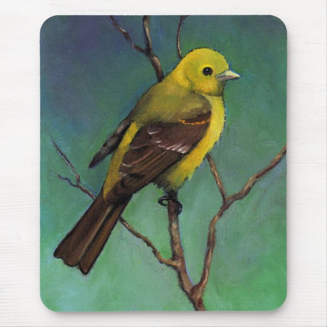 Tanager (Vogel) im Öl-Pastell, Realismus-Kunst Mousepad (Vorne)
