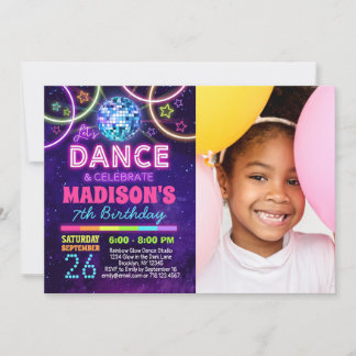 Tance Birthday Girl's Neo Disco Party Foto Einladung