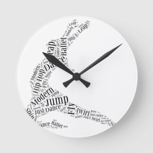 Tance Word Cloud Black & White Runde Wanduhr