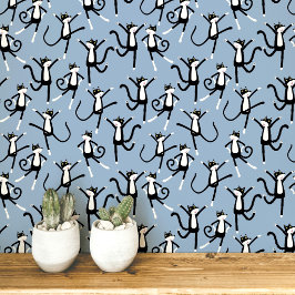Tancing Cat Pattern Blau Tapete