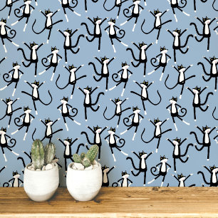 Tancing Cat Pattern Blau Tapete