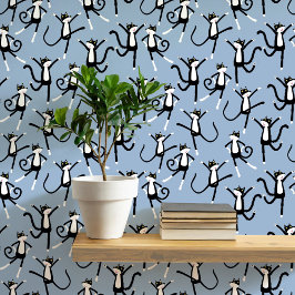 Tancing Cat Pattern Blau Tapete