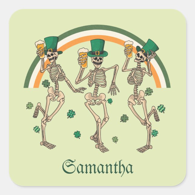 Tancing Skeletons St Patrick Quadratischer Aufkleber (Vorderseite)