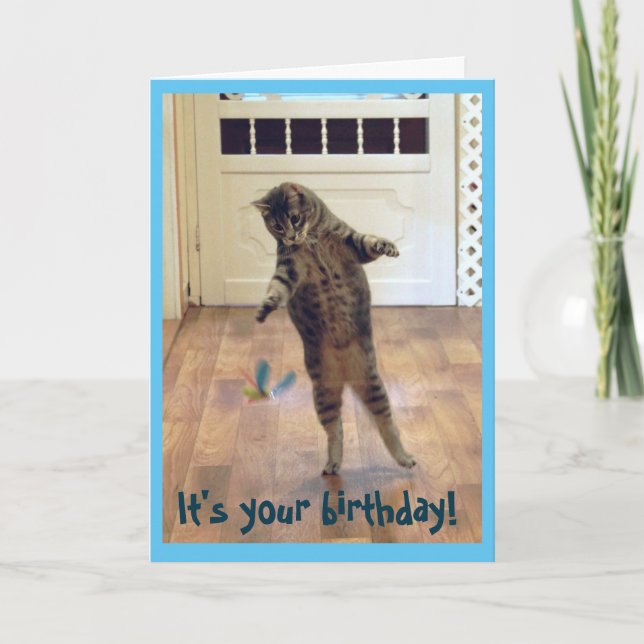 Tancing Tabby Cat Geburtstag Karte (Vorderseite)