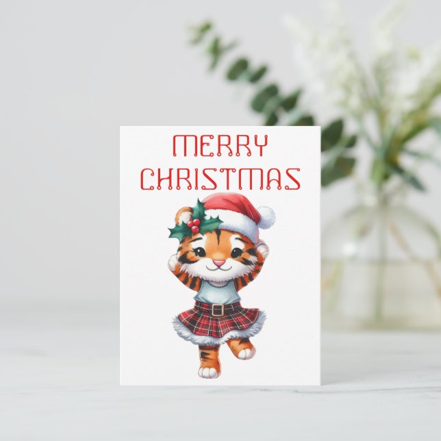 Tancing Tiger Cub - Weihnachtskarte Feiertagskarte (Stehend Vorderseite)