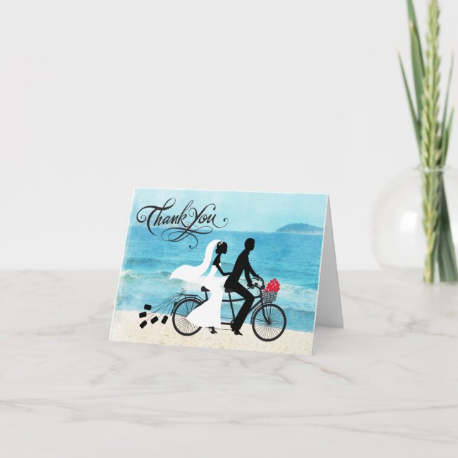 Tandem Bicycle Bridge and Groom Wedding Vielen Dan Karte (Vorderseite)