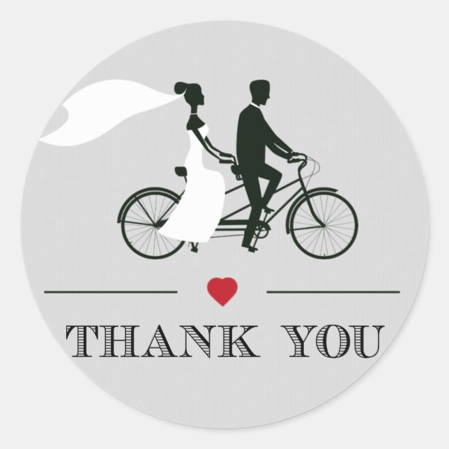 Tandem Bicycle Gray Wedding Danke Stickers (Vorderseite)