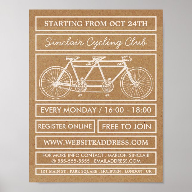 Tandem Bicycle, Kraft Cycling Club Werbung Poster (Vorne)