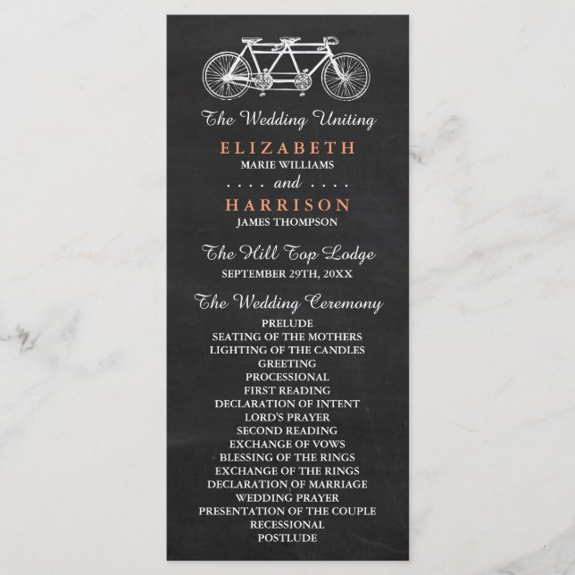 Tandem Bicycle on Chalkboard Wedding Program Programm (Vorderseite)
