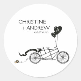 Tandem Bicycle Romantische Lässige Hochzeit Custom Runder Aufkleber