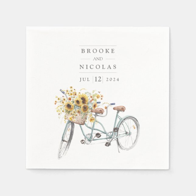 Tandem Bicycle Rustikale Sonnenblume Wasserfarbenh Serviette (Vorderseite)
