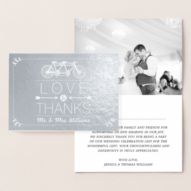 Tandem Bicycle Typografy Foto Wedding Vielen Dank Folienkarte (Anzeige)