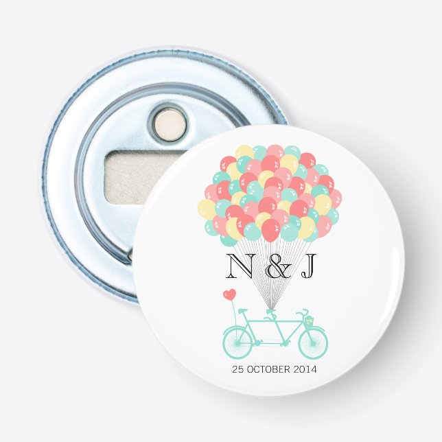 Tandem Bicycle Wedding Bottle Opener Gefallen Flaschenöffner (Vorderseite)