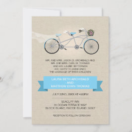 Tandem Bicycle Wedding Imitate Linen Einladung