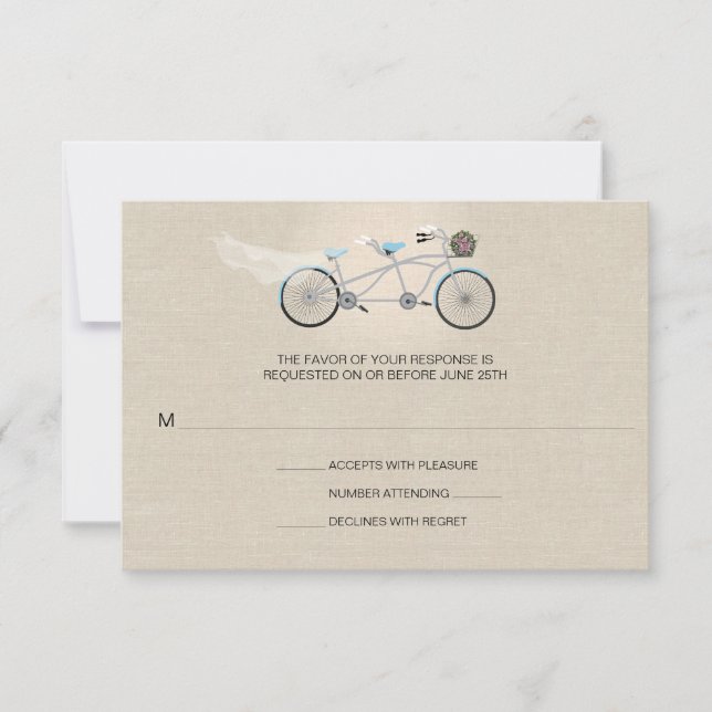 Tandem Bicycle Wedding Imitate Linen UAWG RSVP Karte (Vorderseite)