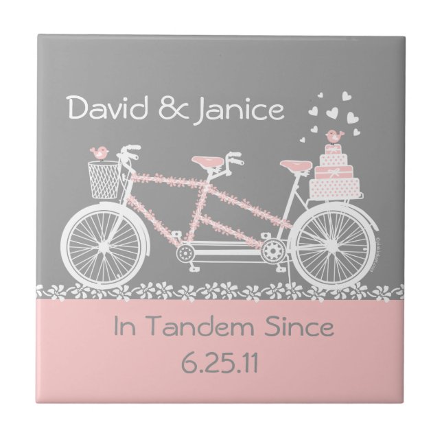 Tandem Bicycle Wedding Tile Trivet Fliese (Vorderseite)