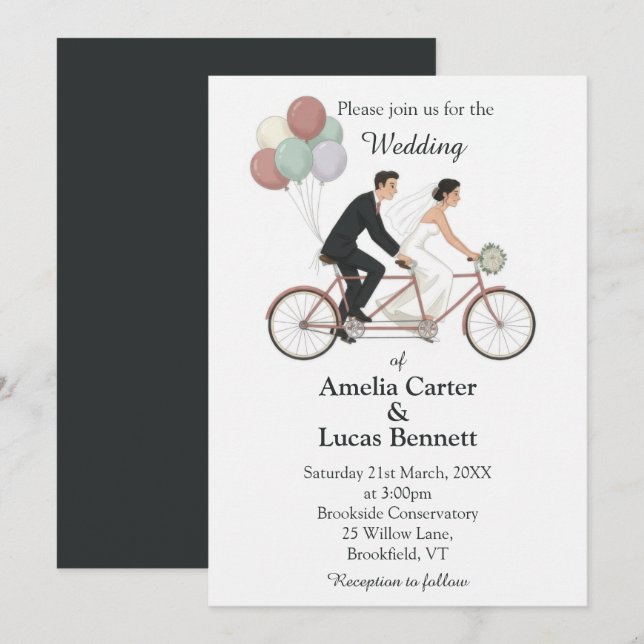 Tandem Bike Wedding Invitation Einladung (Vorne/Hinten)