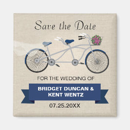 Tandem Dark Blue Bicycle Save the Date Magnet