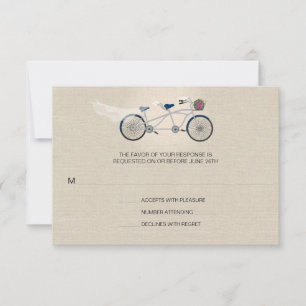 Tandem Dark Blue Bicycle Wedding Imitate Linen UAW RSVP Karte