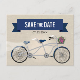 Tandem Dunkelblaues Fahrrad Hochzeit retten Datum Ankündigungspostkarte