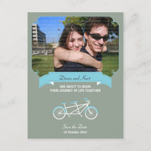Tandem-Fahrrad (blau / grau) Save the Date Foto Ankündigungspostkarte