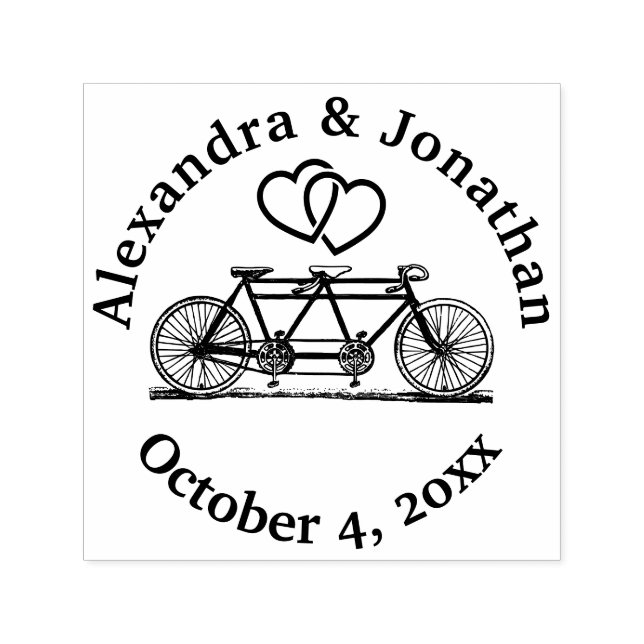 Tandem Fahrrad für zwei & Herz-Namen Datum Permastempel (Design)