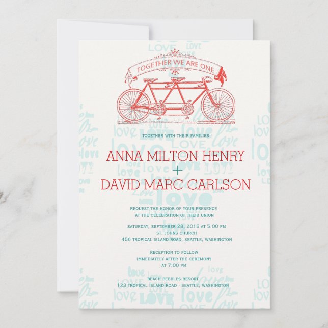 Tandem-Fahrrad / Gemeinsam sind wir eine Hochzeit Einladung (Vorderseite)