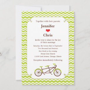 Tandem-Fahrrad (grün Zickzack) Hochzeit Einladung