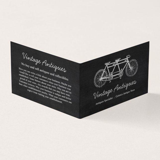 Tandem Fahrrad & Halbpension, Antiquitätenhändler Visitenkarten (Vorderseite)