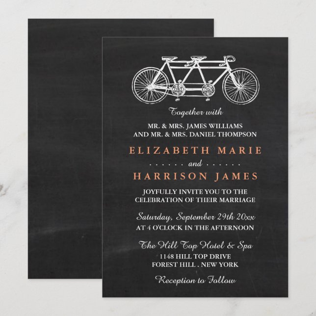 Tandem-Fahrrad-Hochzeit auf Halbpension Einladung (Vorne/Hinten)