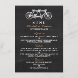 Tandem-Fahrrad-Menü auf der Tafel Hochzeitsmenü Menükarte