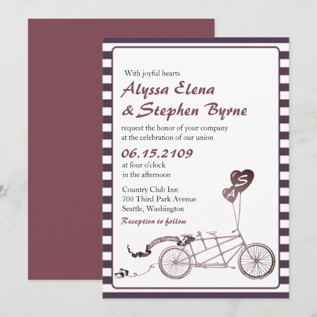 Tandem Fahrrad Romantische Lässige Hochzeitseinlad Einladung (Vorne/Hinten)