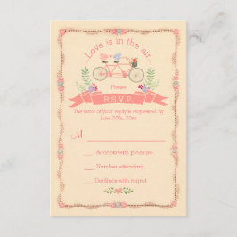 Tandem-Fahrrad, Vögel und Banner-Hochzeit RSVP Karte