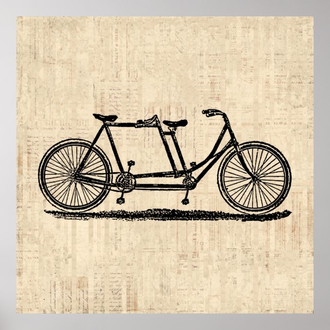 Tandem Fahrrad Zwei Personen Fahrrad Antik Fahrrad Poster (Vorne)