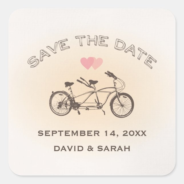 Tandem-Fahrradaufkleber Save the Date Quadratischer Aufkleber (Vorderseite)