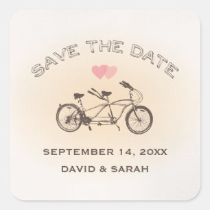 Tandem-Fahrradaufkleber Save the Date Quadratischer Aufkleber