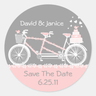 Tandem-Fahrradaufkleber Save the Date Runder Aufkleber