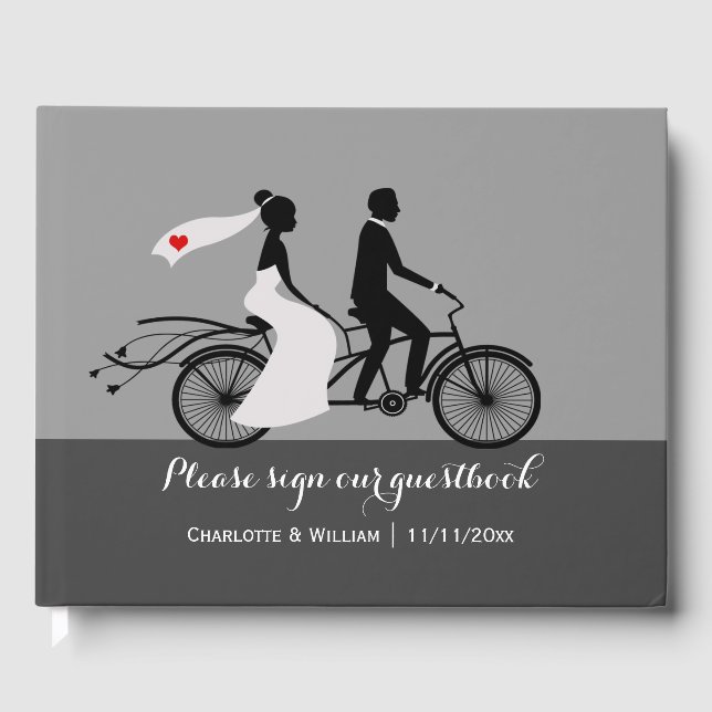 Tandem-Fahrradbrücke und Groom Personalisierte Hoc Gästebuch (Vorderseite)
