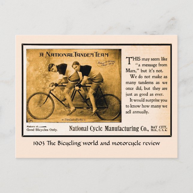 Tandem Fahrradgeschichte US. Nationalmannschaft Vi Postkarte (Vorderseite)