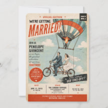 Tandem Flight Gazette Hochzeits-Einladung
