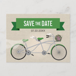 Tandem grünes Fahrrad Hochzeit retten Datum Ankündigungspostkarte